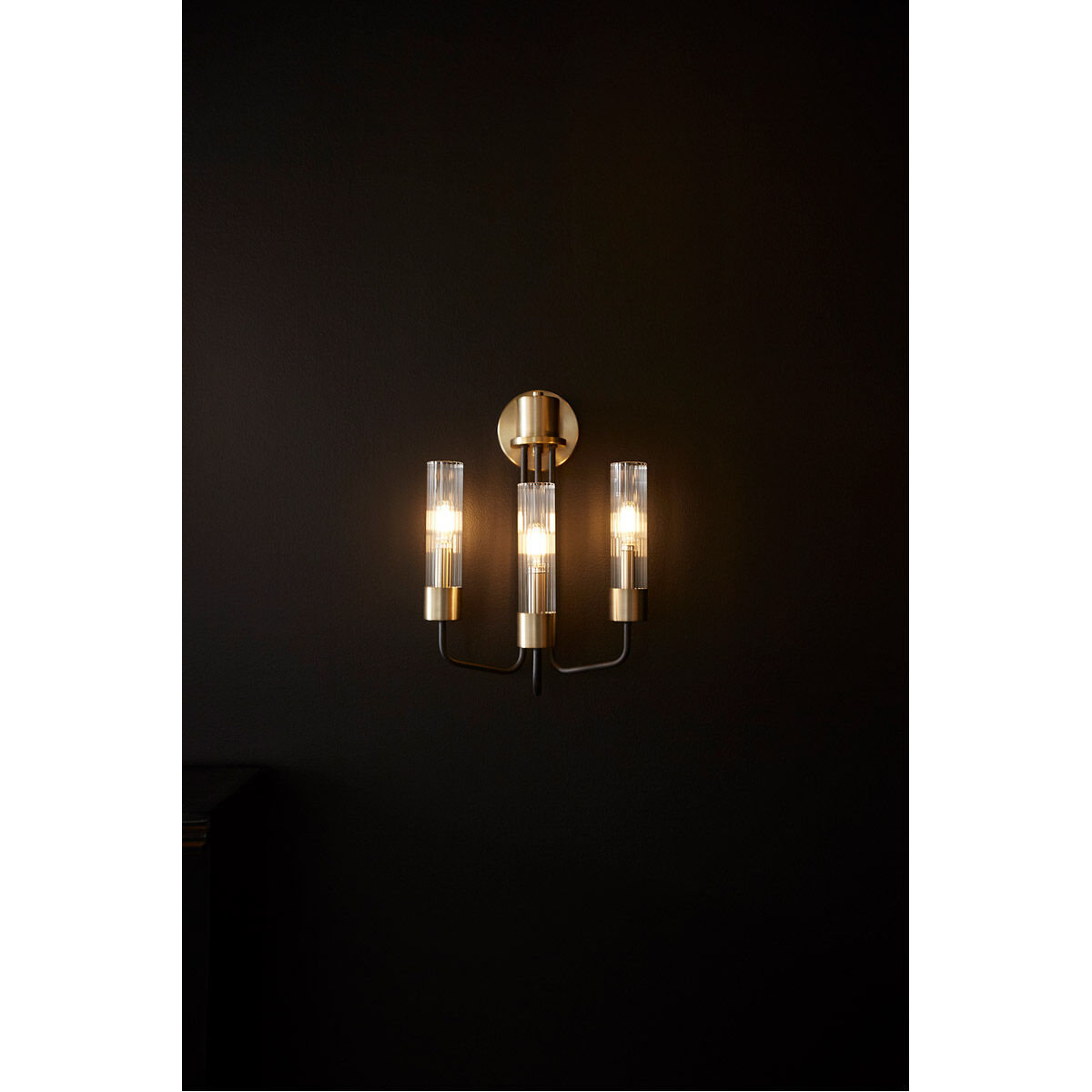 Helix 3 Light 12 inch Noir with Aged Brass Wall Mount Wall Light
