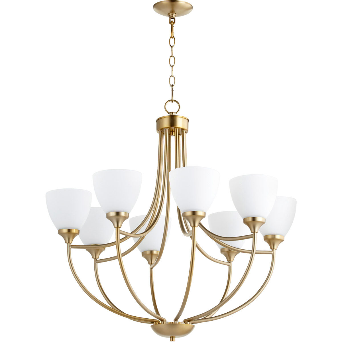 Enclave 8 Light 30 inch Aged Brass Chandelier Ceiling Light in Satin Opal