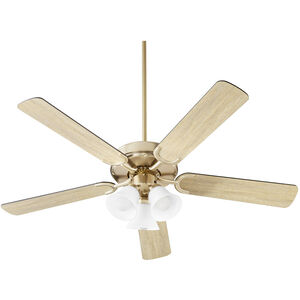 Virtue 52 inch Aged Brass with Matte Black and Weathered Oak Blades Ceiling Fan, Quorum Home