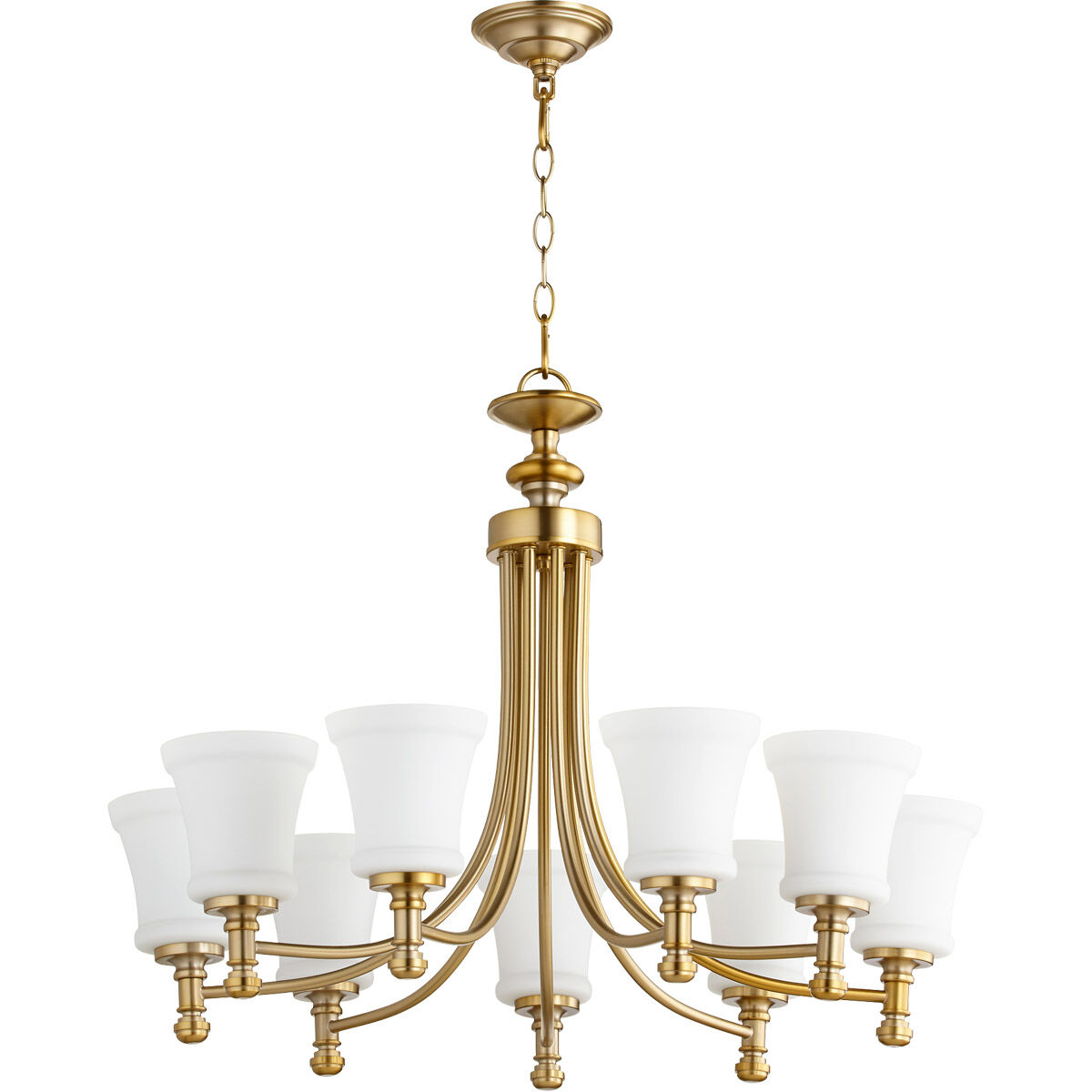 Rossington 9 Light 31 inch Aged Brass Chandelier Ceiling Light in Satin Opal