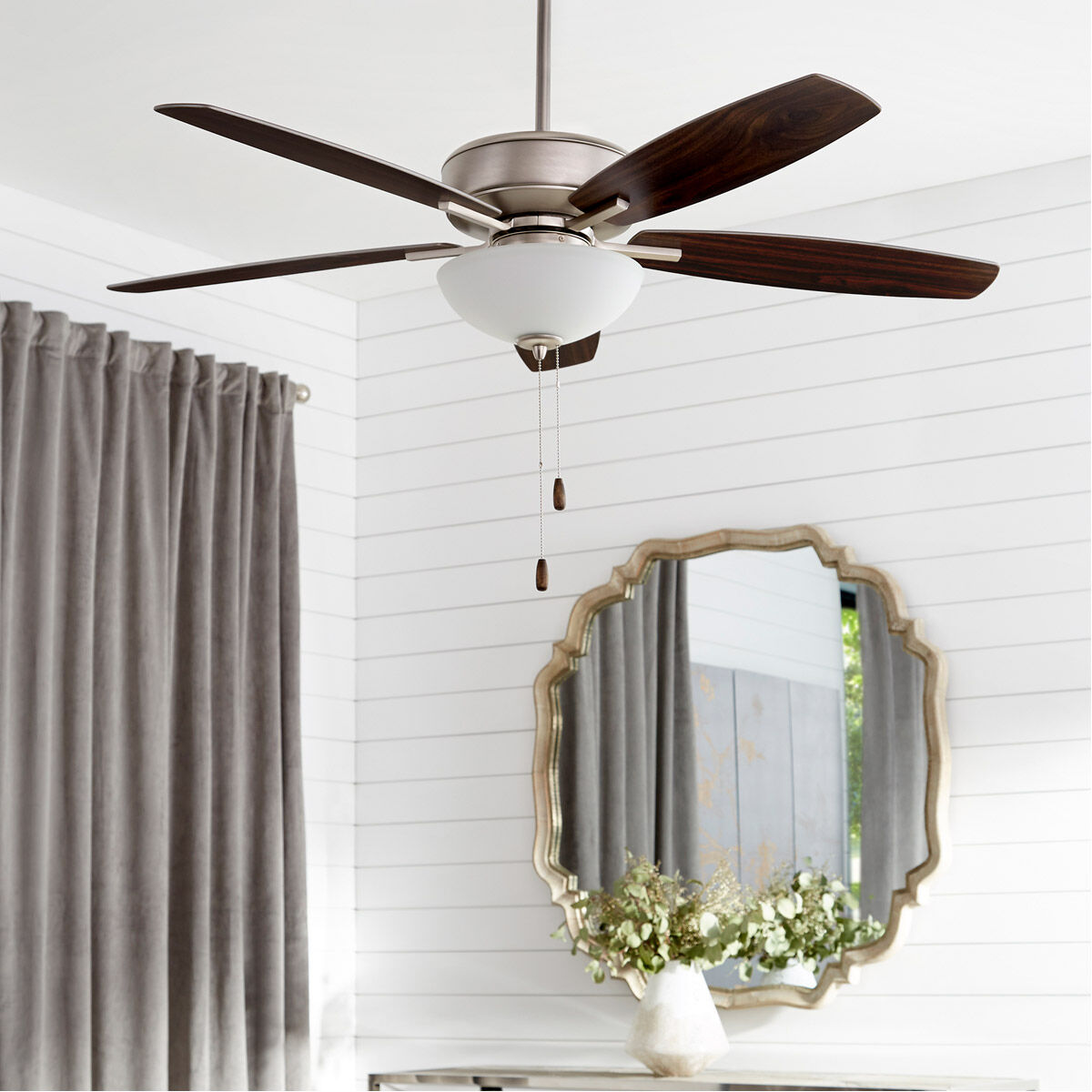 Breeze 52 inch Satin Nickel with Silver/Walnut Blades Indoor Ceiling Fan