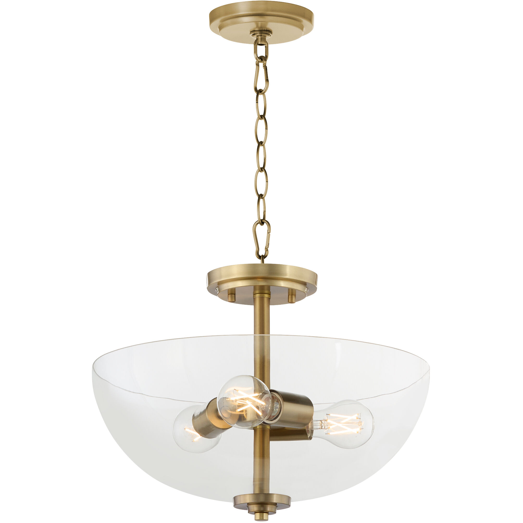 Adams 3 Light 15 inch Aged Brass Dual Mount Ceiling Light