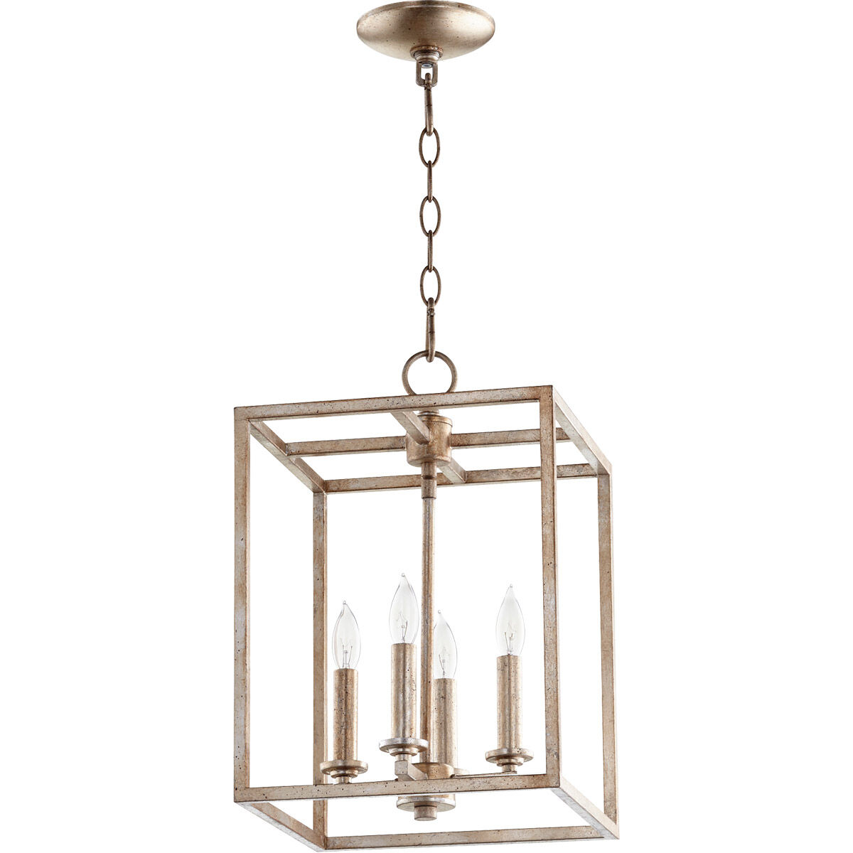Cuboid 4 Light 11 inch Aged Silver Leaf Foyer Pendant Ceiling Light 