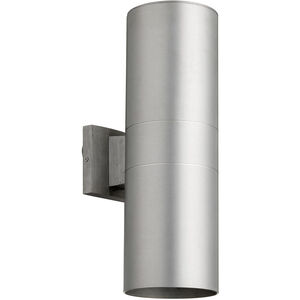 Cylinder 2 Light 17 inch Brushed Aluminum Outdoor Wall Mount