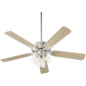 Virtue 52 inch Satin Nickel with Silver and Weathered Gray Blades Ceiling Fan, Quorum Home