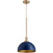 Fort Worth 1 Light 11.75 inch Blue and Aged Brass Mini Pendant Ceiling Light