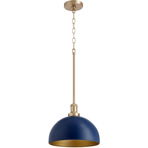 Fort Worth 1 Light 11.75 inch Blue and Aged Brass Mini Pendant Ceiling Light