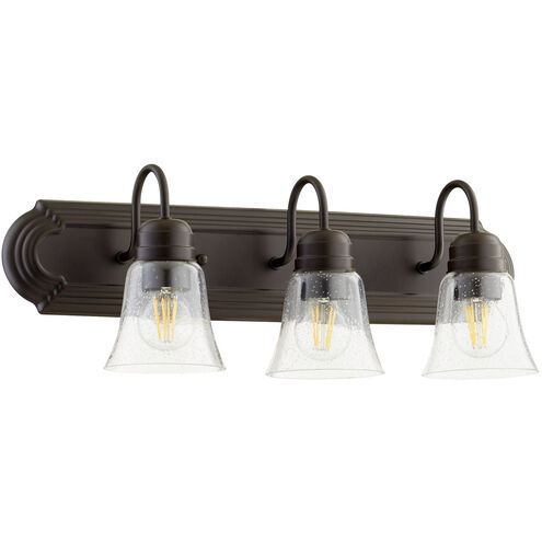 Fort Worth 3 Light 24 inch Oiled Bronze Vanity Light Wall Light in Clear Seeded, Quorum Home