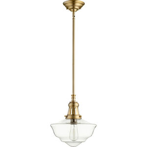 Schoolhouse 1 Light 12 inch Aged Brass Pendant Ceiling Light in Clear