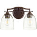 Jardin 2 Light 15 inch Oiled Bronze Vanity Light Wall Light in Clear Seeded