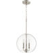 Globe Pendant 3 Light 12 inch Satin Nickel Pendant Ceiling Light