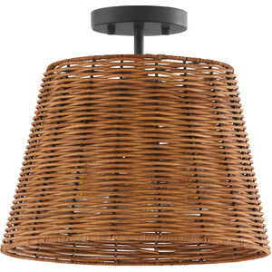 Wicker 3 Light 13 inch Matte Black Semi-Flush Mount Ceiling Light