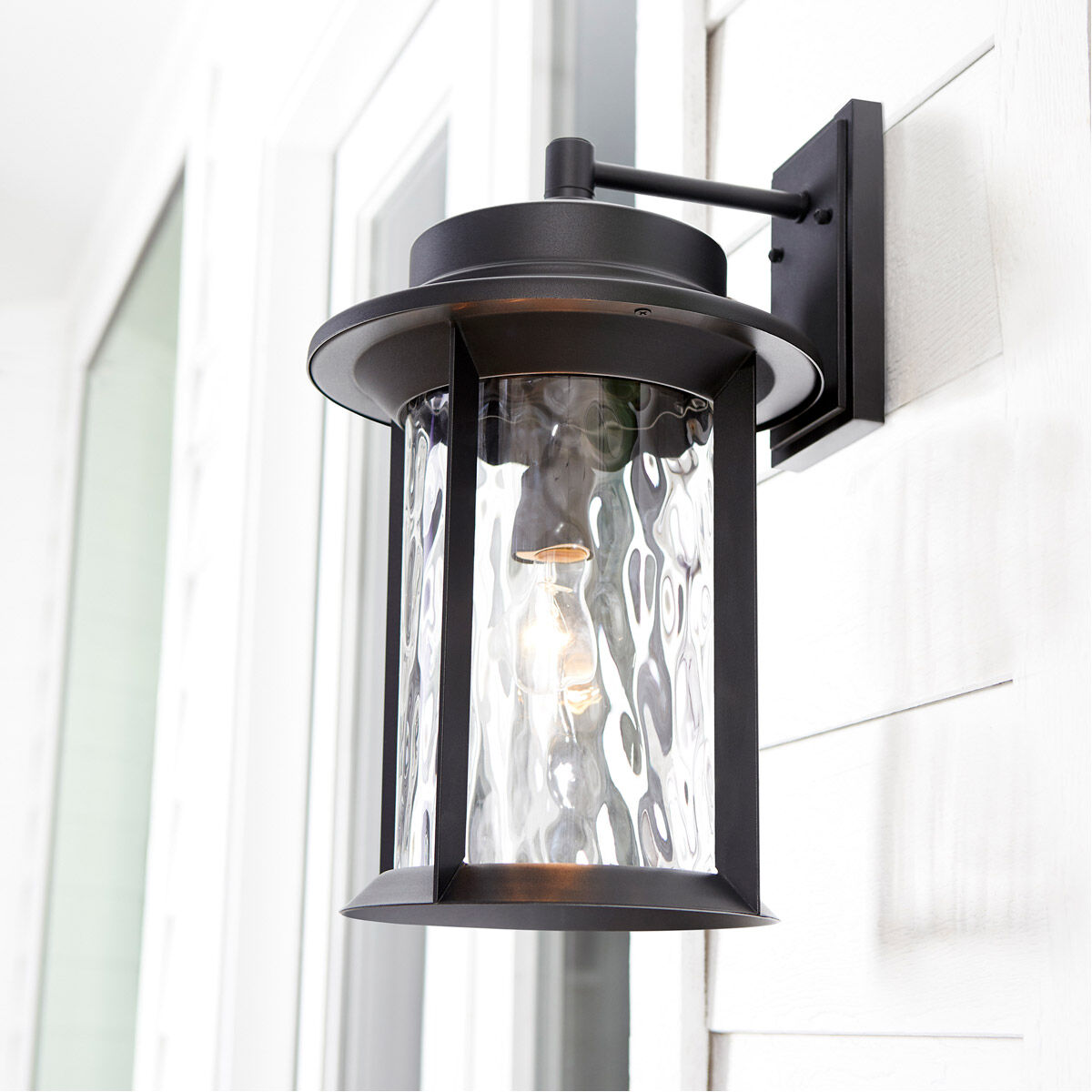 Charter 1 Light 19 inch Noir Outdoor Wall Lantern, Clear Hammered