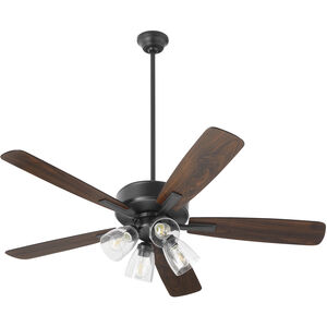Ovation 52 inch Matte Black with Matte Black/Walnut Blades Ceiling Fan in 4 Light Clear Seeded Glass Shades