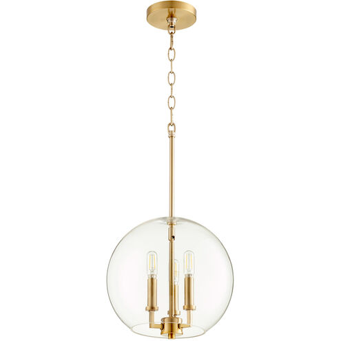 Globe Pendant 3 Light 12 inch Aged Brass Pendant Ceiling Light
