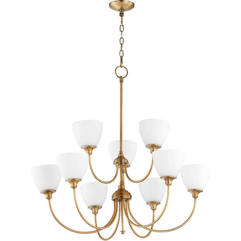 Celeste 9 Light 32 inch Aged Brass Chandelier Ceiling Light, Satin Opal