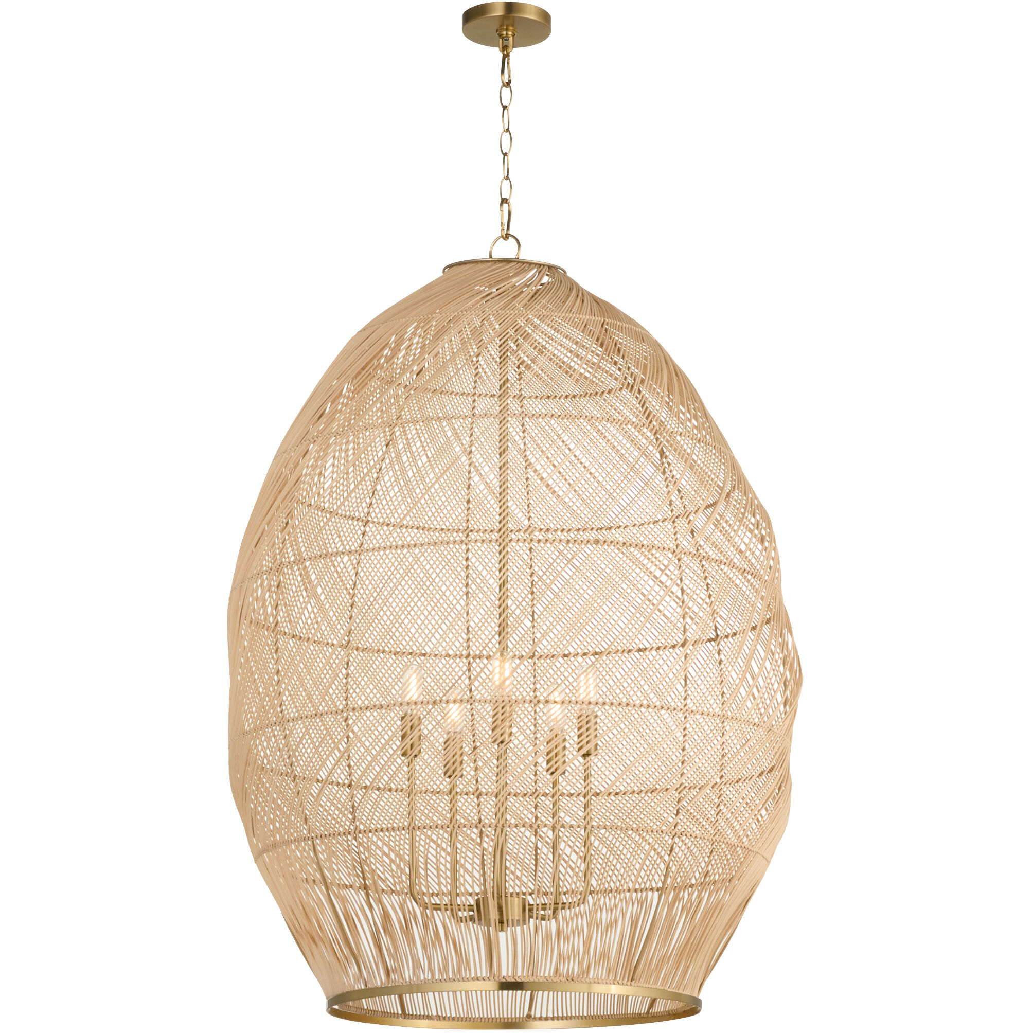 Rattan 5 Light 28 inch Aged Brass Pendant Ceiling Light