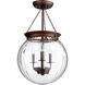 Fort Worth 3 Light 13 inch Oiled Bronze with Clear Pendant Ceiling Light
