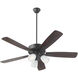 Ovation 52 inch Matte Black with Matte Black/Walnut Blades Ceiling Fan in 3 Light Satin Opal Glass Shades