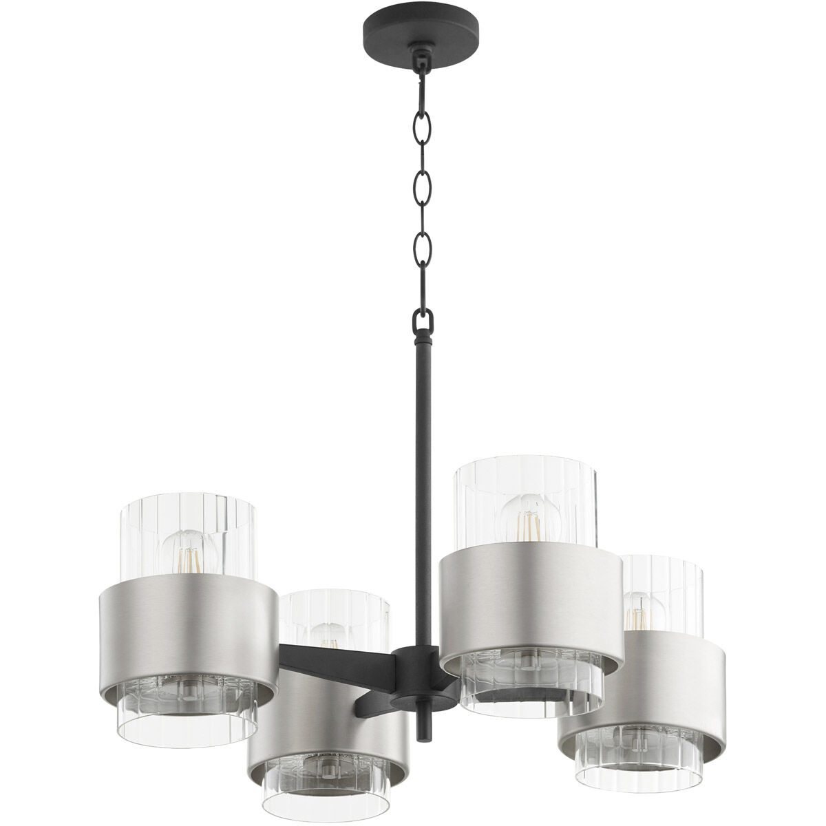 Epsilon 4 Light 25 inch Noir and Satin Nickel Chandelier Ceiling Light