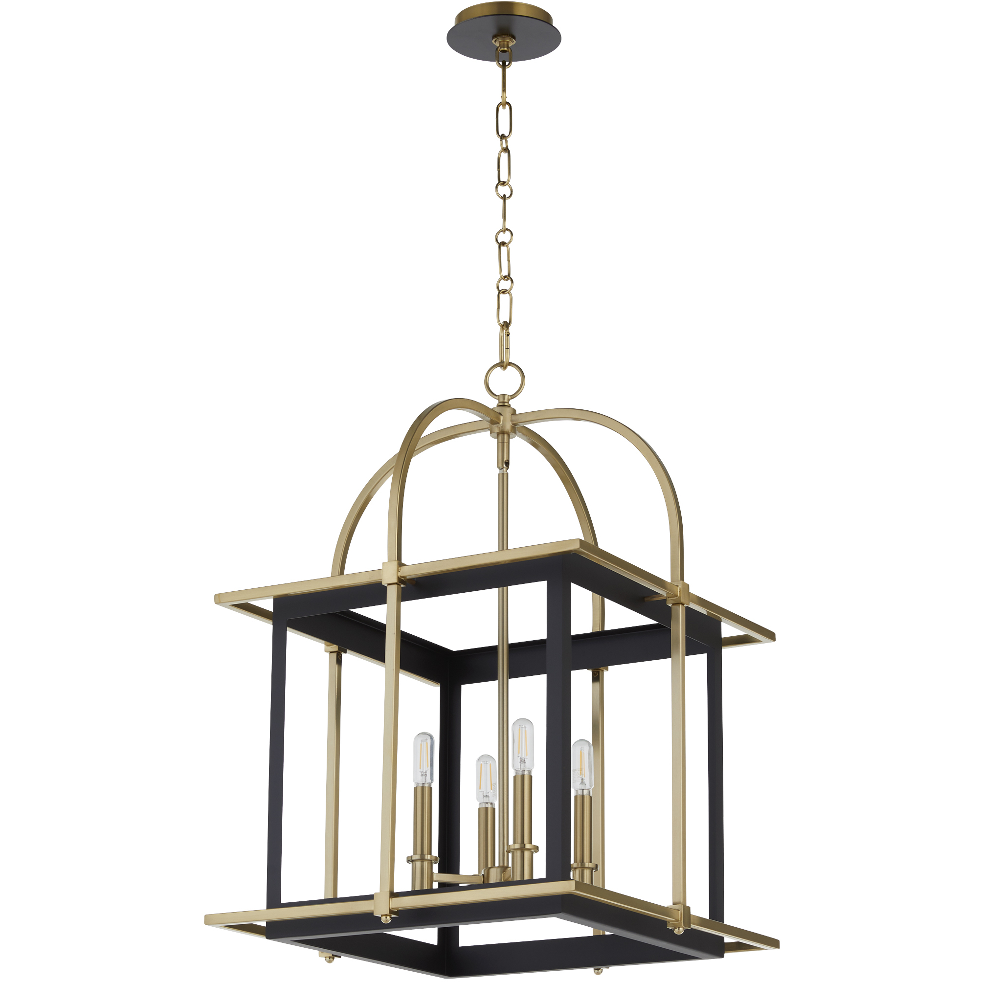 Moritz 4 Light 19 inch Matte Black with Aged Brass Lantern Pendant Ceiling Light
