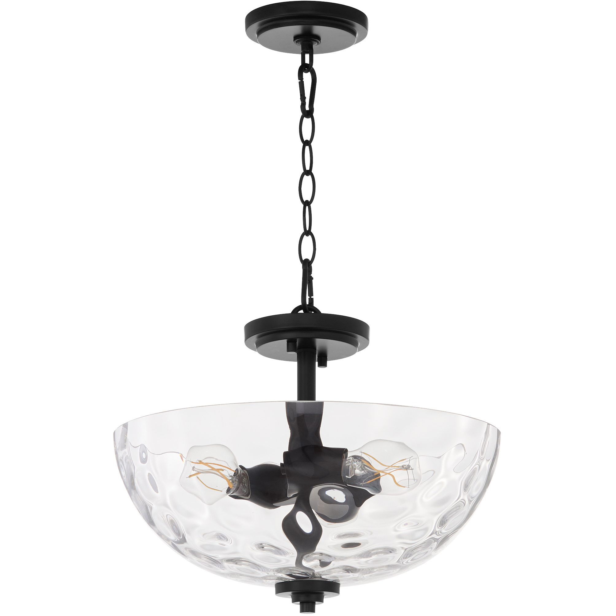 Adams 3 Light 15 inch Matte Black Dual Mount Ceiling Light in Clear Hammered