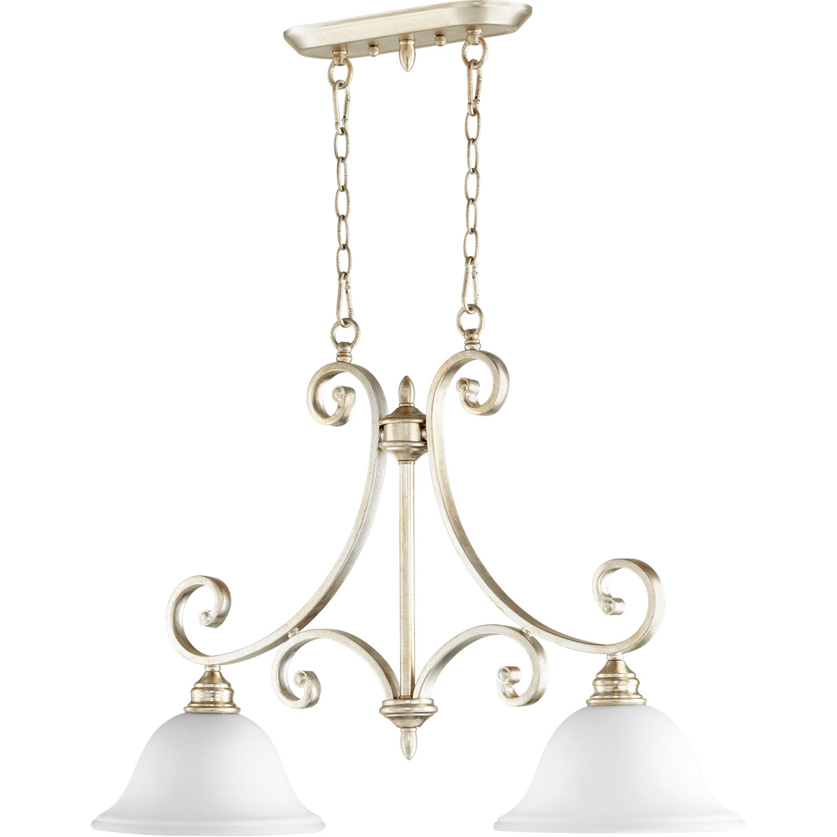 Bryant 2 Light 29.5 inch Aged Silver Leaf Island Light Ceiling Light, Satin Opal