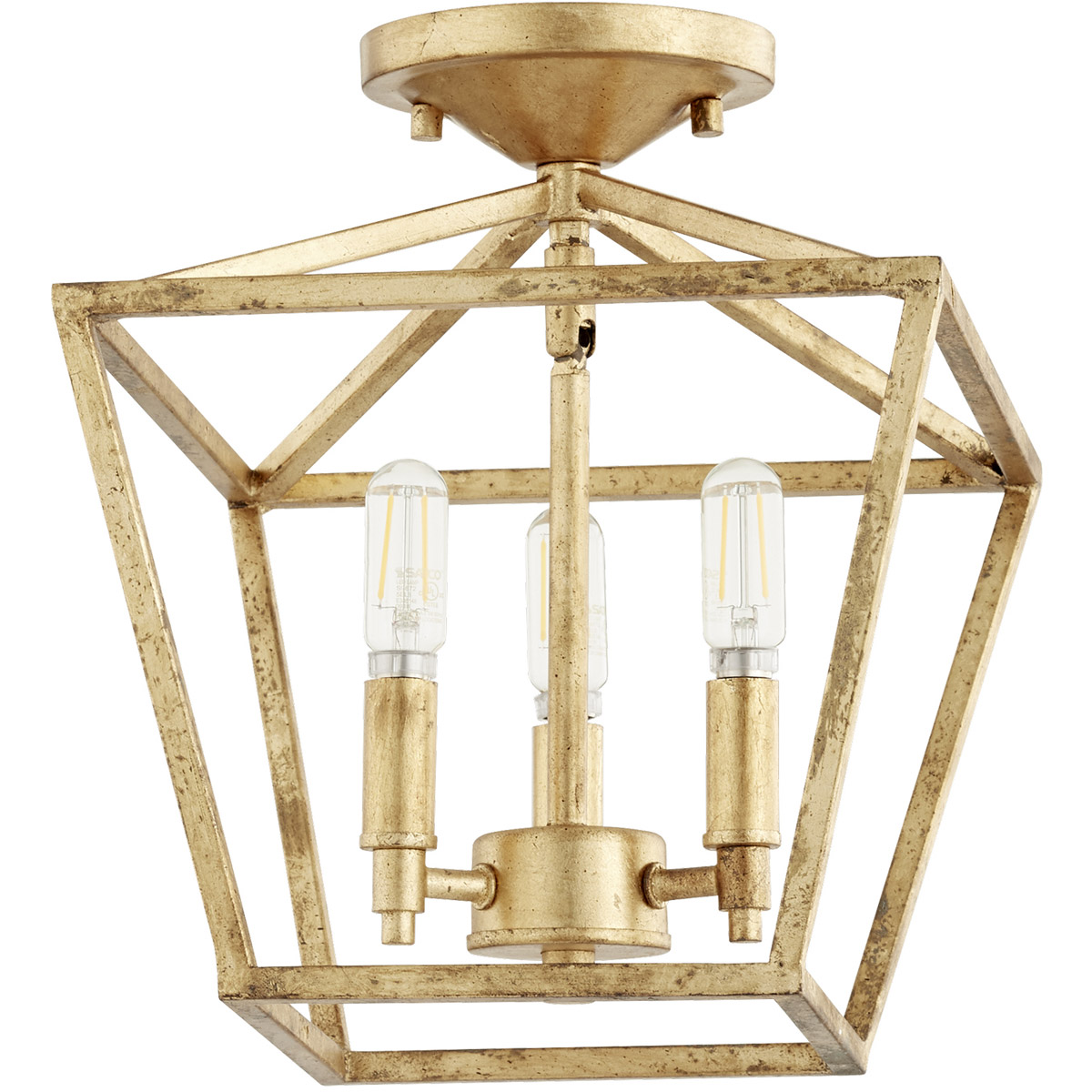 Gabriel 3 Light 10.25 inch Gold Leaf Semi Flush Mount Ceiling Light, Quorum Home