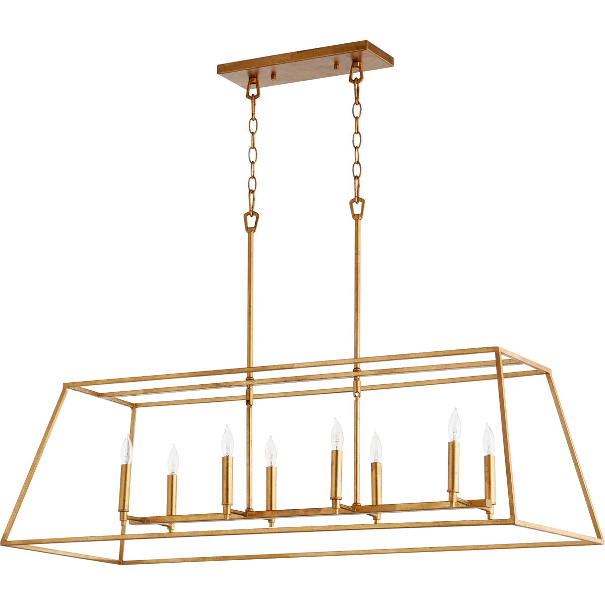 Gabriel 8 Light 44.5 inch Gold Leaf Linear Pendant Ceiling Light, Quorum Home