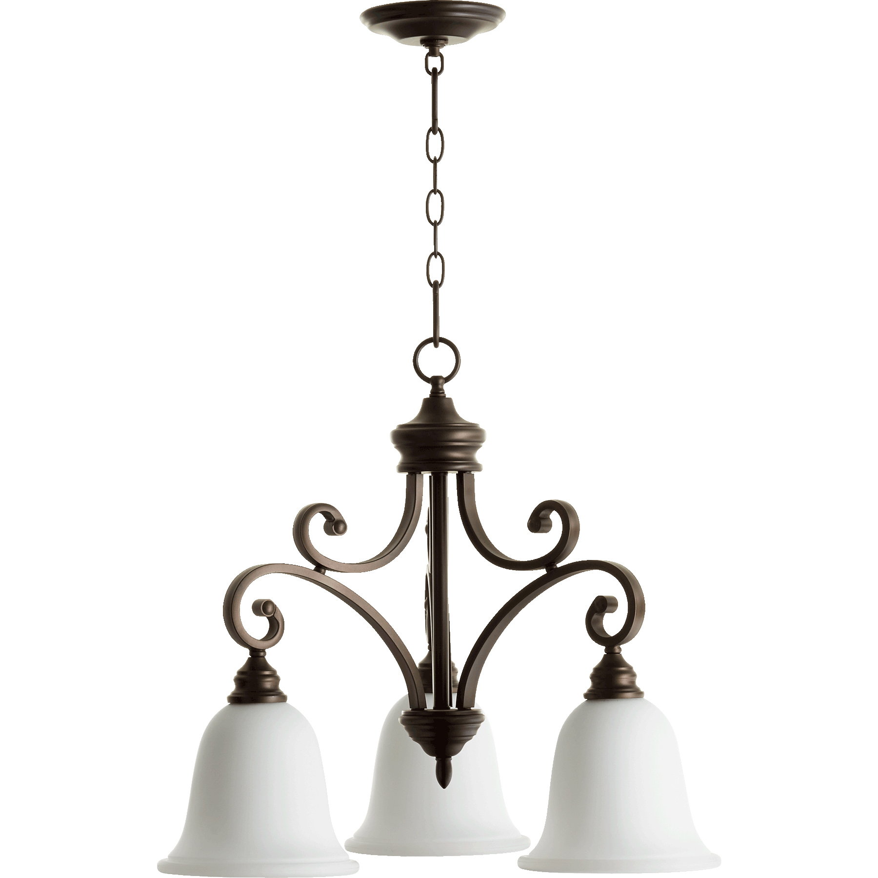 Quorum 6354 3 186 Bryant 3 Light 25 inch Oiled Bronze Mini Chandelier Ceiling Light in Satin Opal