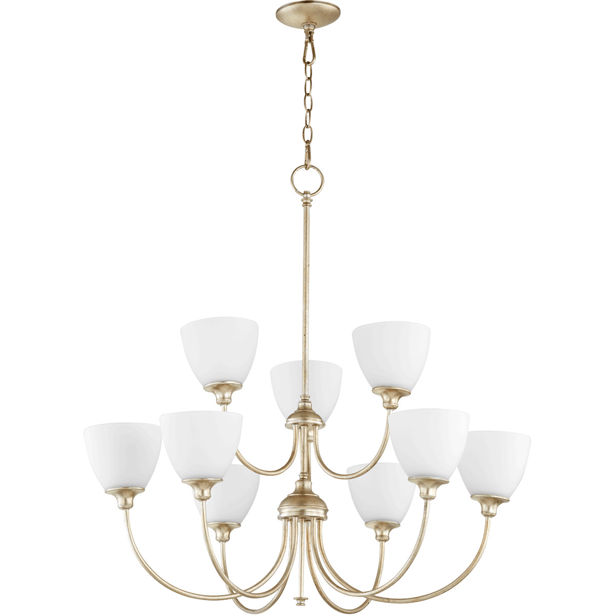 Celeste 9 Light 32 inch Aged Silver Leaf Chandelier Ceiling Light, Satin Opal