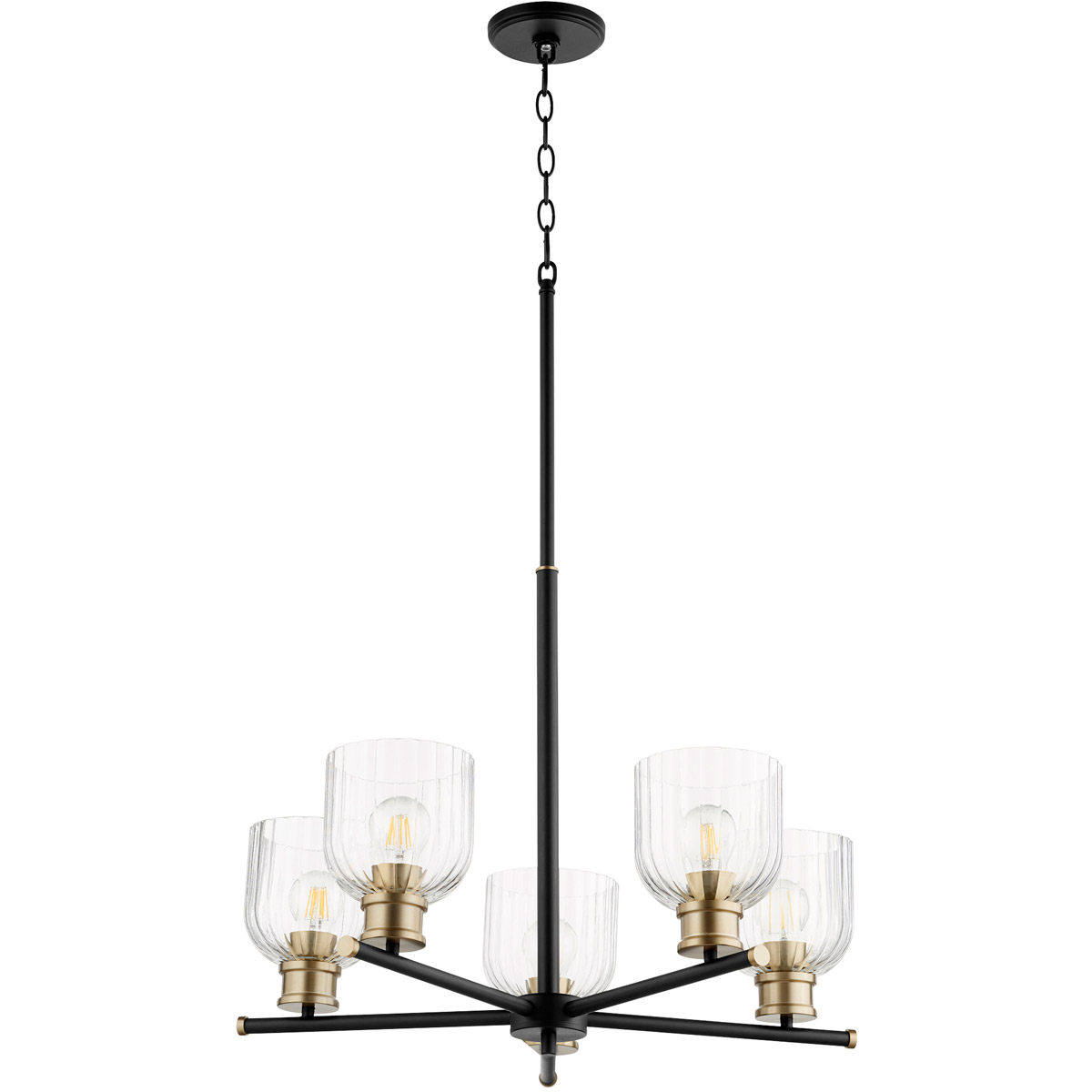 Monarch 5 Light 25.5 inch Noir and Aged Brass Chandelier Ceiling Light