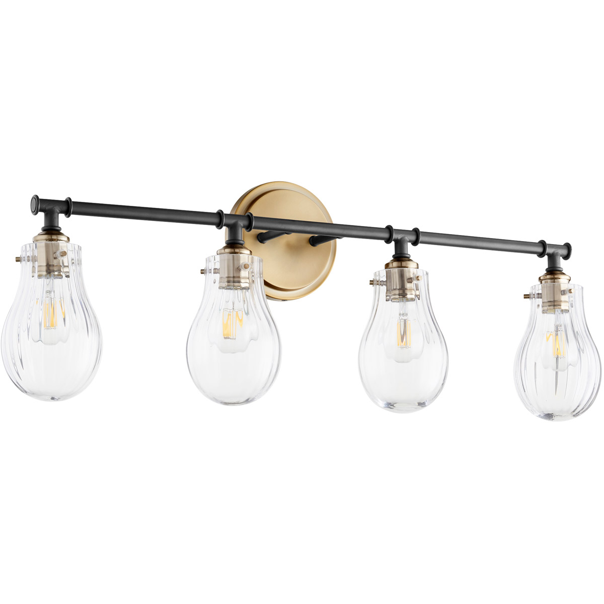 Fort Worth 4 Light 32.5 inch Noir with Aged Brass Bath Vanity Wall Light